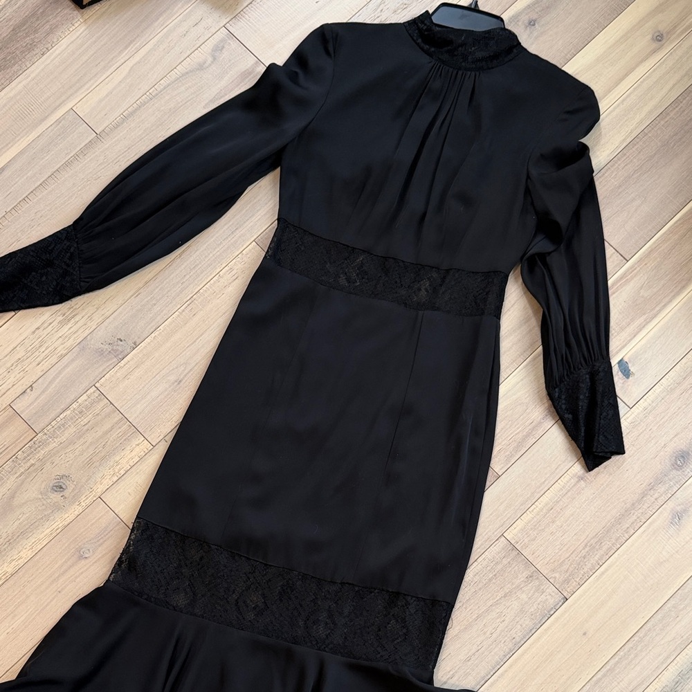 Milly Black Midi Dress with Lace Accents